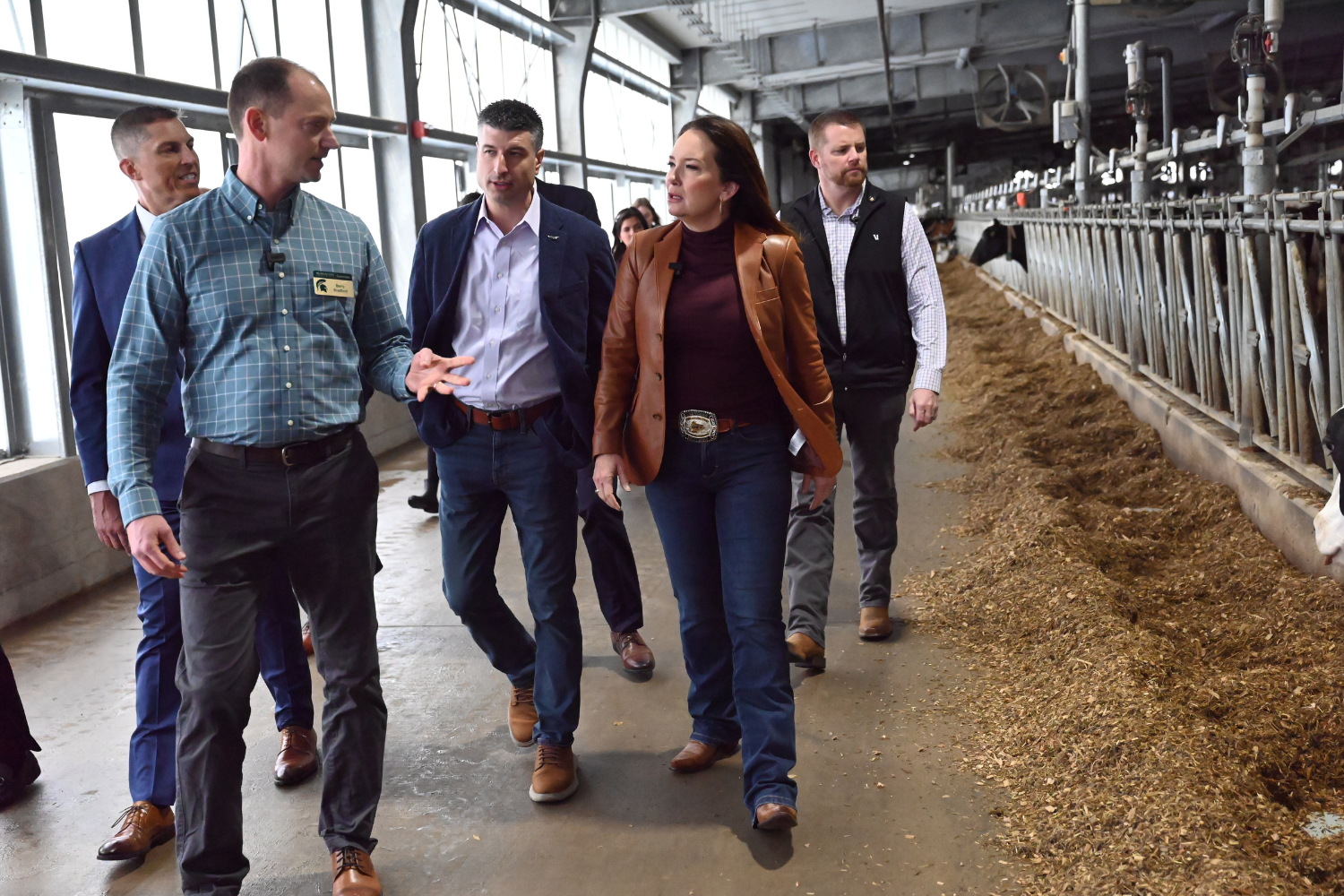 USDA Sec. Rollins on a tour of the MSU Dairy Teaching and Research Facility led by Dr. Barry Bradford.